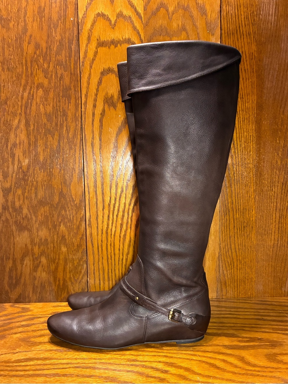 Y2K VTG Via Spiga Over The Knee Fold Over Cuff Hidden Wedge Riding Boots Brown